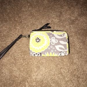 Wristlet yellow and gray flower bag